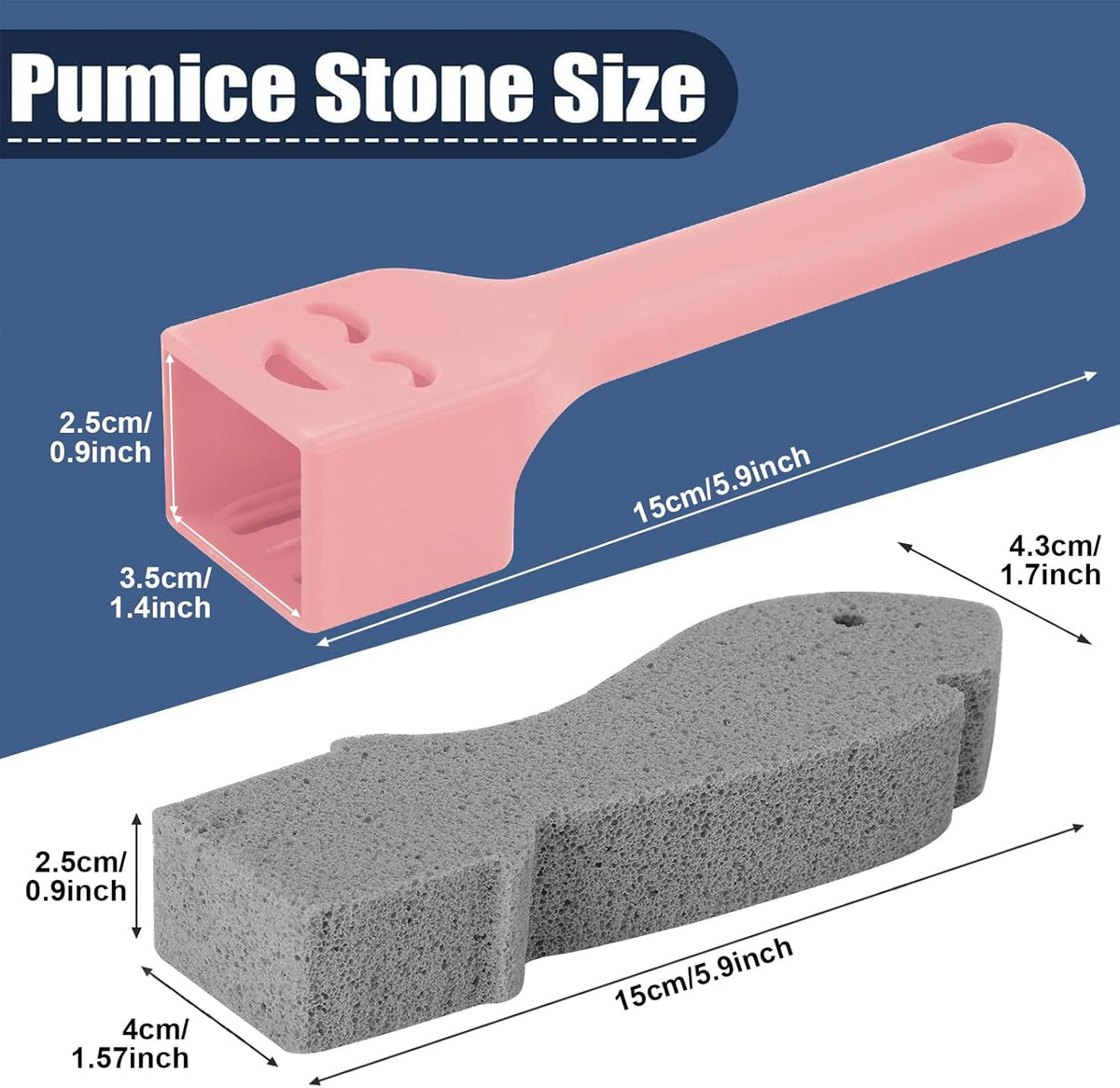 Navona 6 Pack Pumice Stone Scouring Sticks with 2 Universal Handles, Grey Pumice Stone for Cleaning