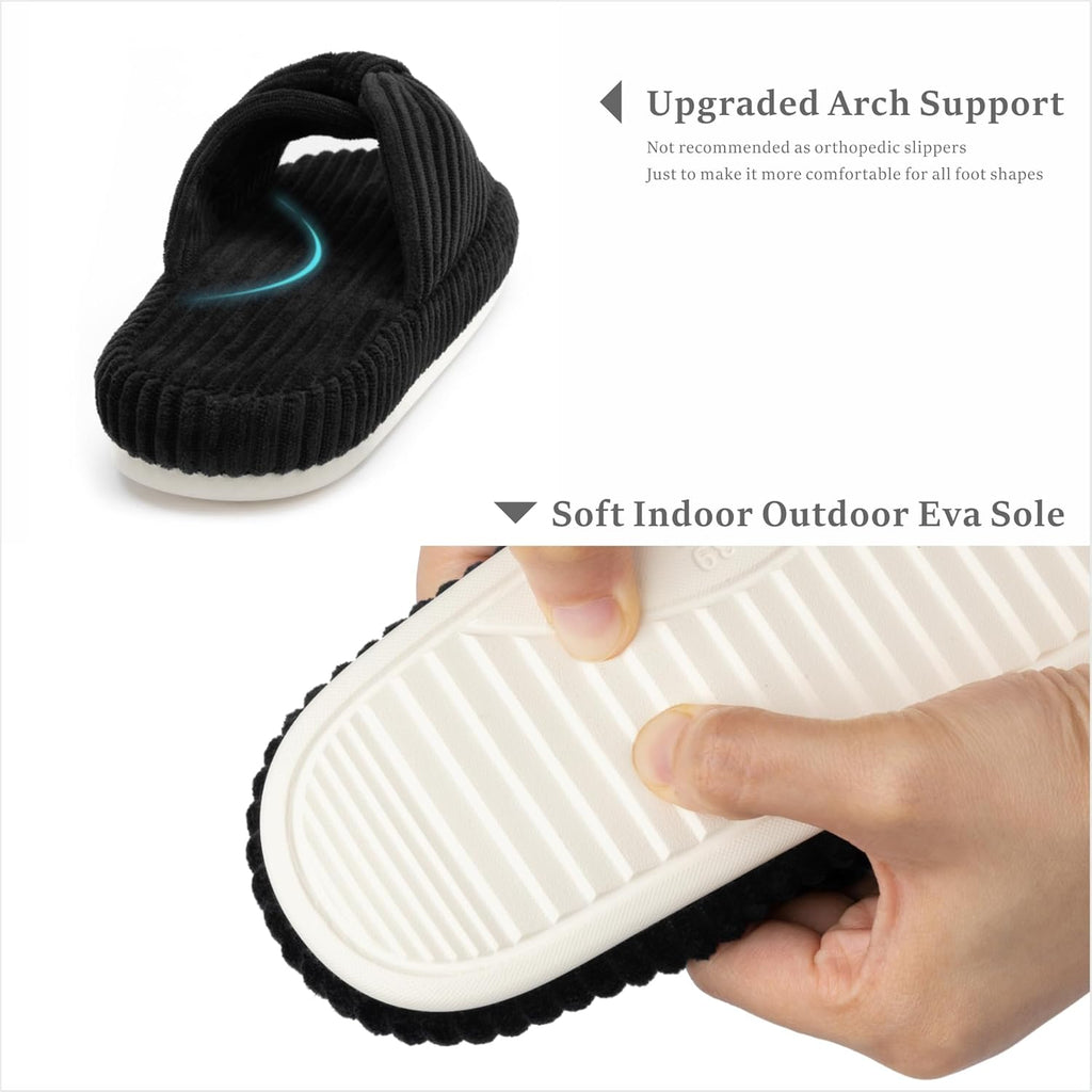 Chantomoo Slippers for Women Memory Foam House Bedroom Corduroy Bow Crossbands Slide Slipper Shoes