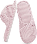 Evshine Summer House Slippers for Women Corduroy Cross Bow Indoor Slippers Open Toe Slip On Bedroom