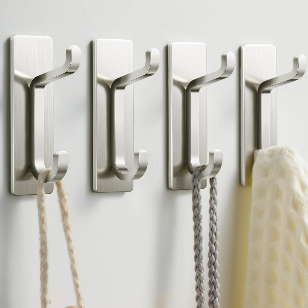 pickpiff Wall Hooks for Coat and Towel: 13LB Adhesive Door Hanger Stick on, Brushed Nickel