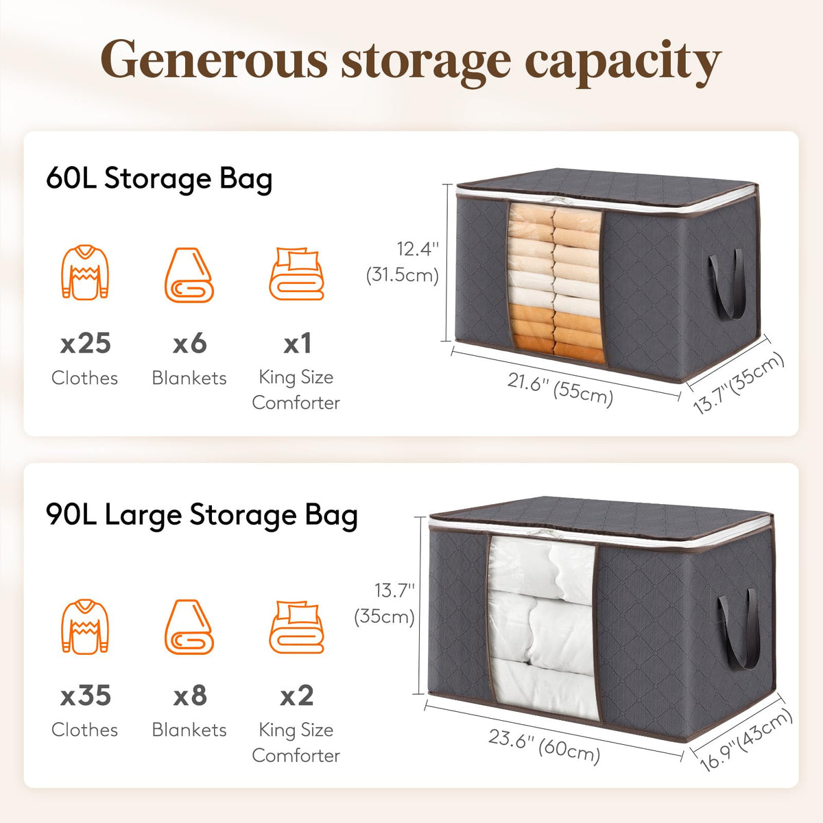 Lifewit 6 Pack Clothes Storage Bins with Lids, Foldable Blanket Storage Bags with Zippers, Clear