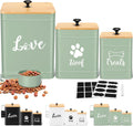 Metal Dog Treat Containers Set of 3 with Bamboo Lids and Spoon Airtight 7+3+2 lbs Dog Food Snack