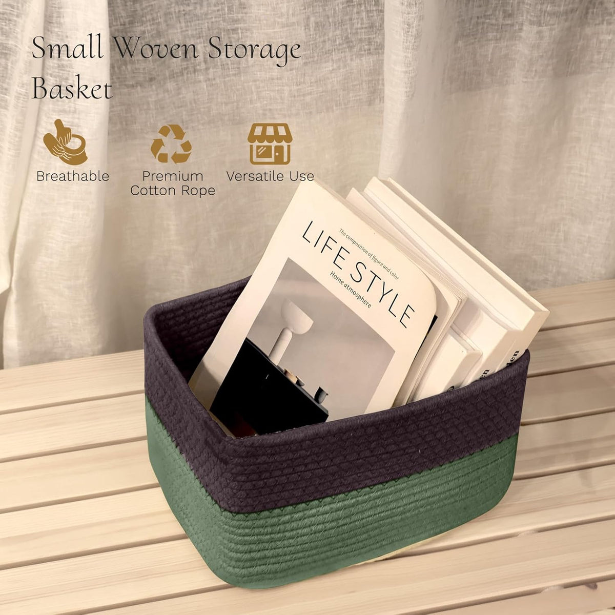 Hopegiver Woven Storage Baskets 11x8x7 Inch, 3 Pack Collapsible Cube Storage Bin for Shelves