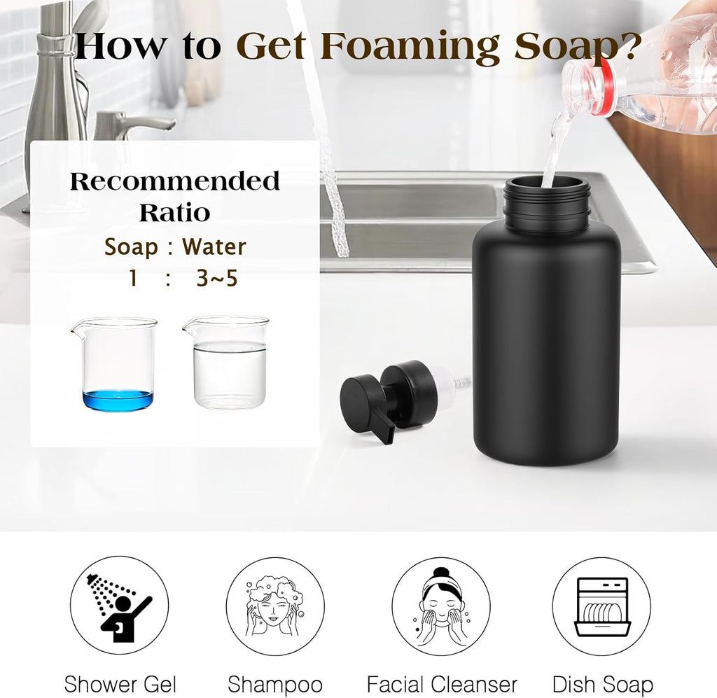Luxspire Foaming Soap Dispenser, Glass Foam Pump Soap Dispenser, Non-Slip Silicone Sleeve & 5