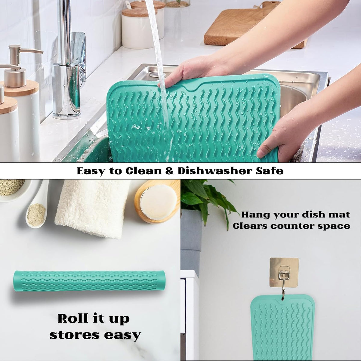 ZLR Silicone Dish Drying Mat for Kitchen Counter, Eco-Friendly Fast Dry Dish Mat, Easy Clean Multi