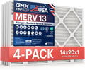 BNX TruFilter 14x20x1 Air Filter MERV 13 (4-Pack) - MADE IN USA - Electrostatic Pleated Air