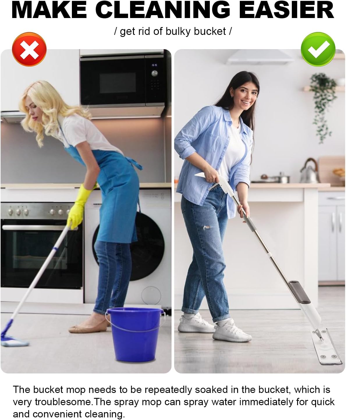 Spray Mop for Floor Cleaning Refillable Bottle with 2 Washable Reusable Microfiber Pads,Mop for