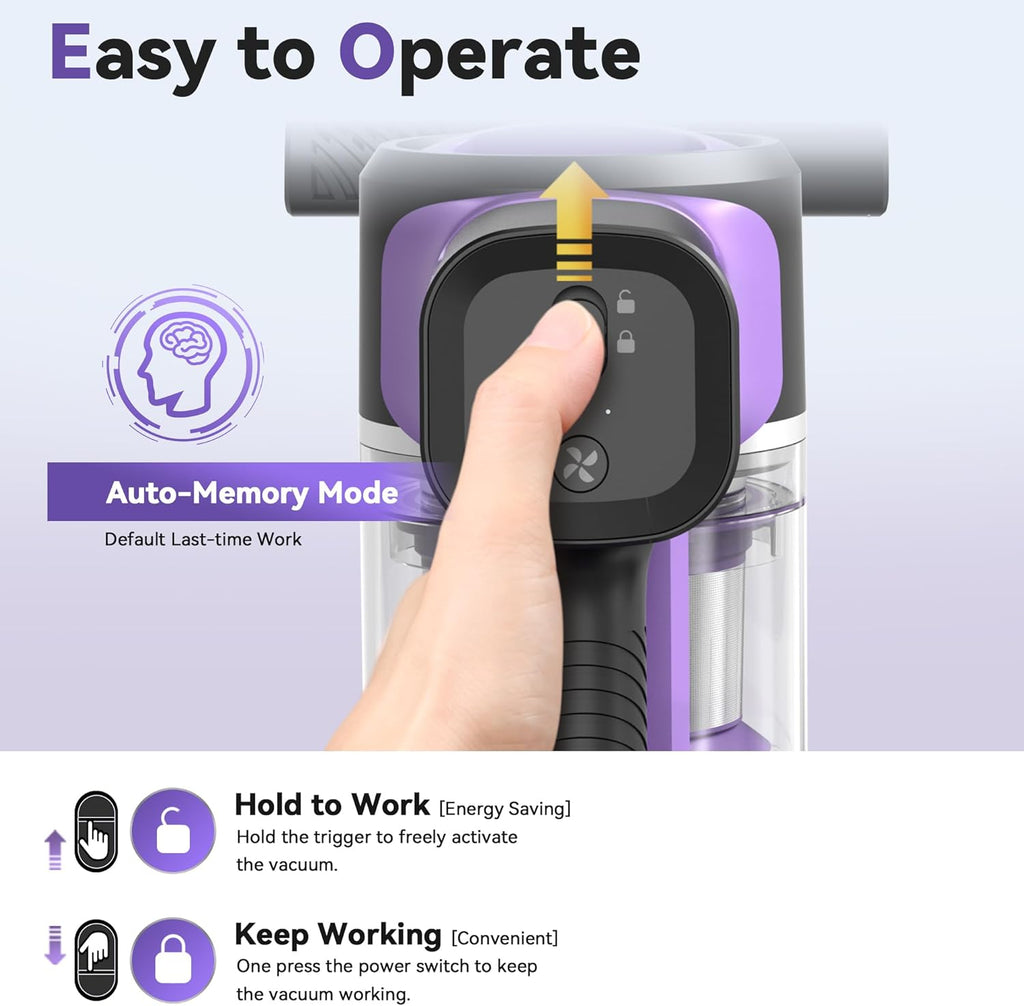 DEVOAC S10 Cordless Vacuum Cleaner, 45Kpa 50mins Lightweight Stick Vacuum with Powerful Suction for