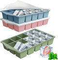 Silicone Ice Cube Tray, 3 Pack Easy-Release Stackable Ice Trays for Freezer with Lid 15 Reusable