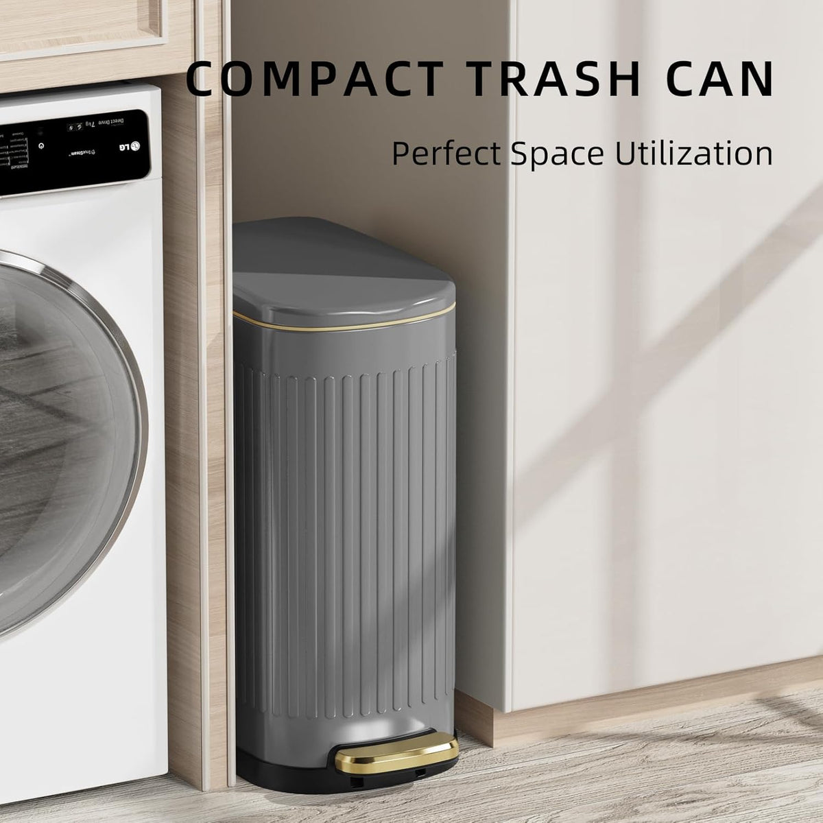 KUK Slim Bathroom Trash Can with Lid, 2.6 Gallon (10 L) Stainless Steel Step Small Garbage Can with