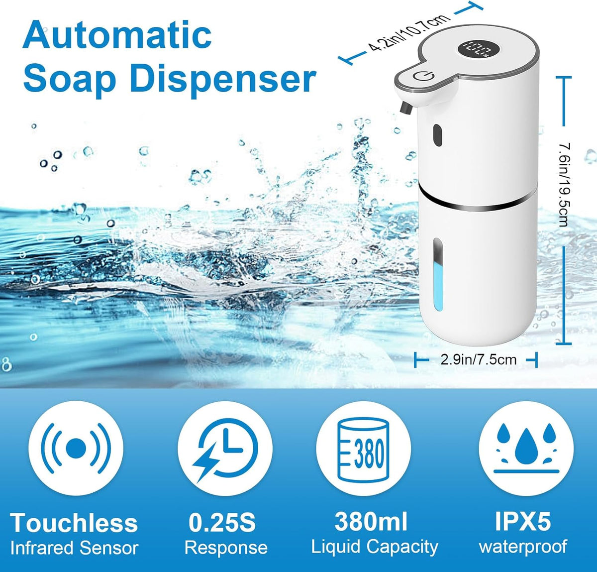 2 Pack Automatic Liquid Soap Dispenser Touchless, USB Rechargeable Smart Hand Soap Dispenser