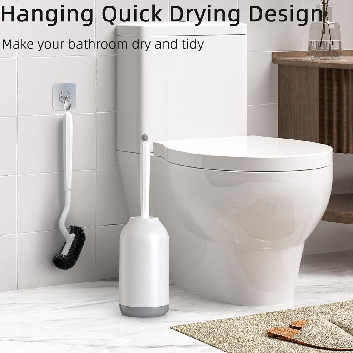 HAMITOR Toilet Bowl Brush Holder Set: Deep Cleaning Brushes with Curved Design - Ergonomic Long