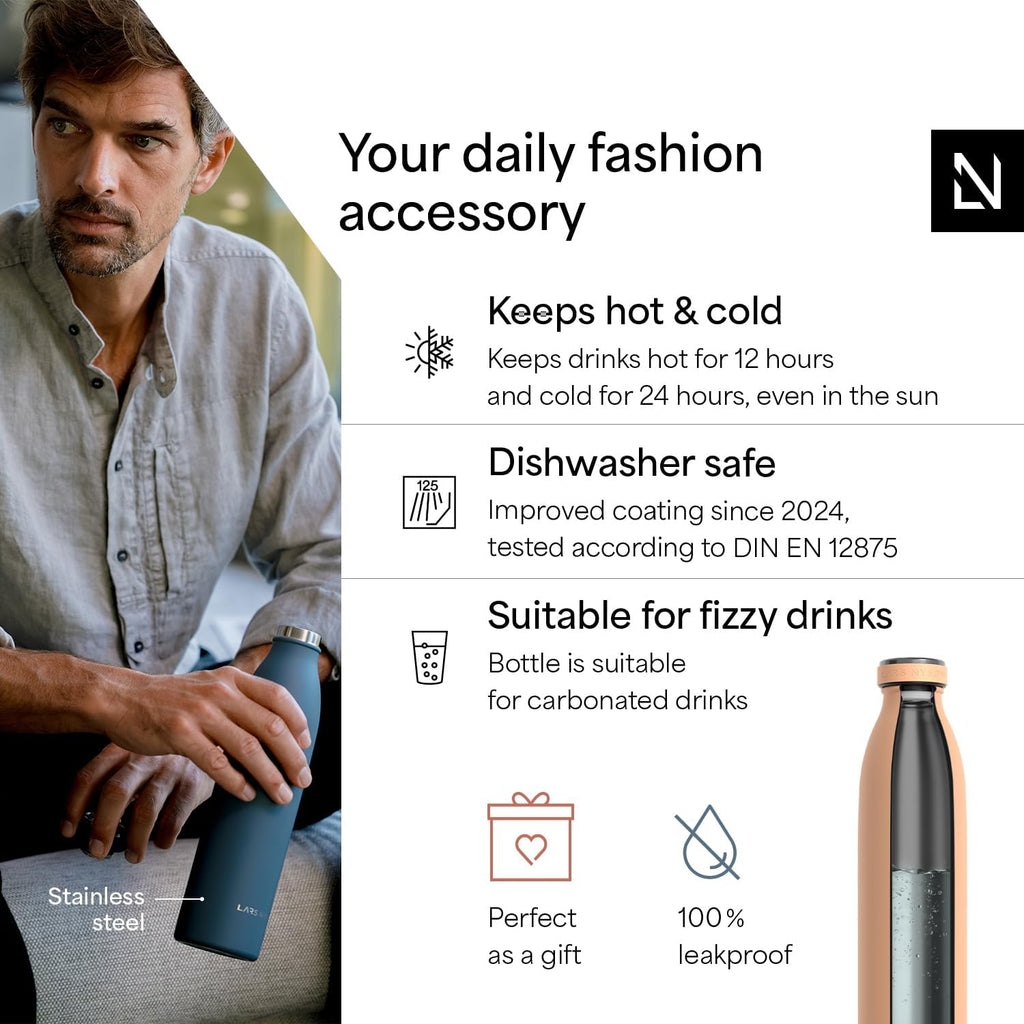 LARS NYSØM Stainless Steel Insulated Water Bottle 12oz 17oz 25oz 34oz 51oz | Insulated Thermo Flask