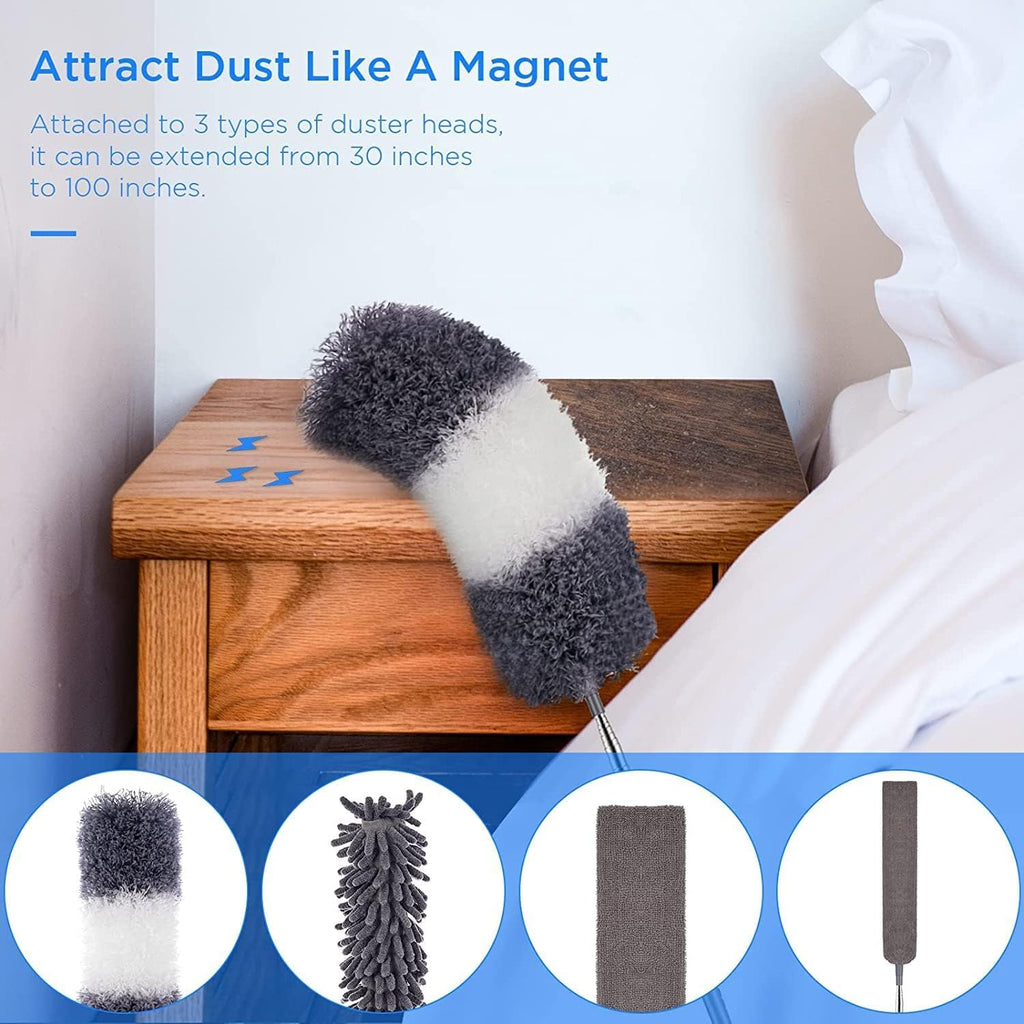 Microfiber Feather Duster 5-in-1 Kit for Dusting and Cleaning – 30–100" Extension Pole, Anti-Slip