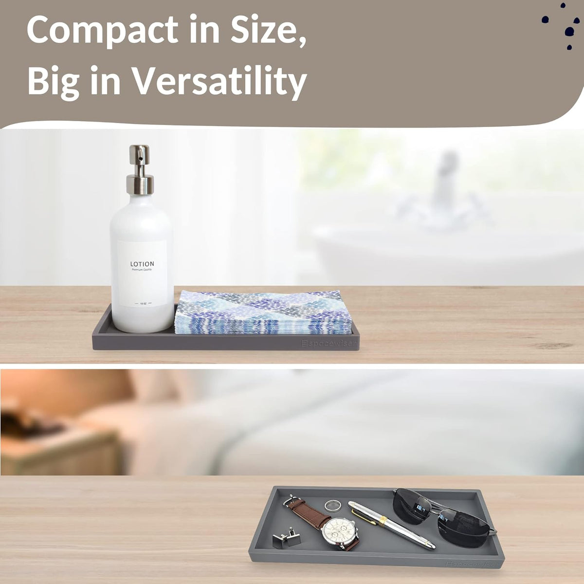 Countertop and Vanity Tray - 2 PC Large 11.7" Silicone Bathroom Trays, Counter Organizer, Dish Soap