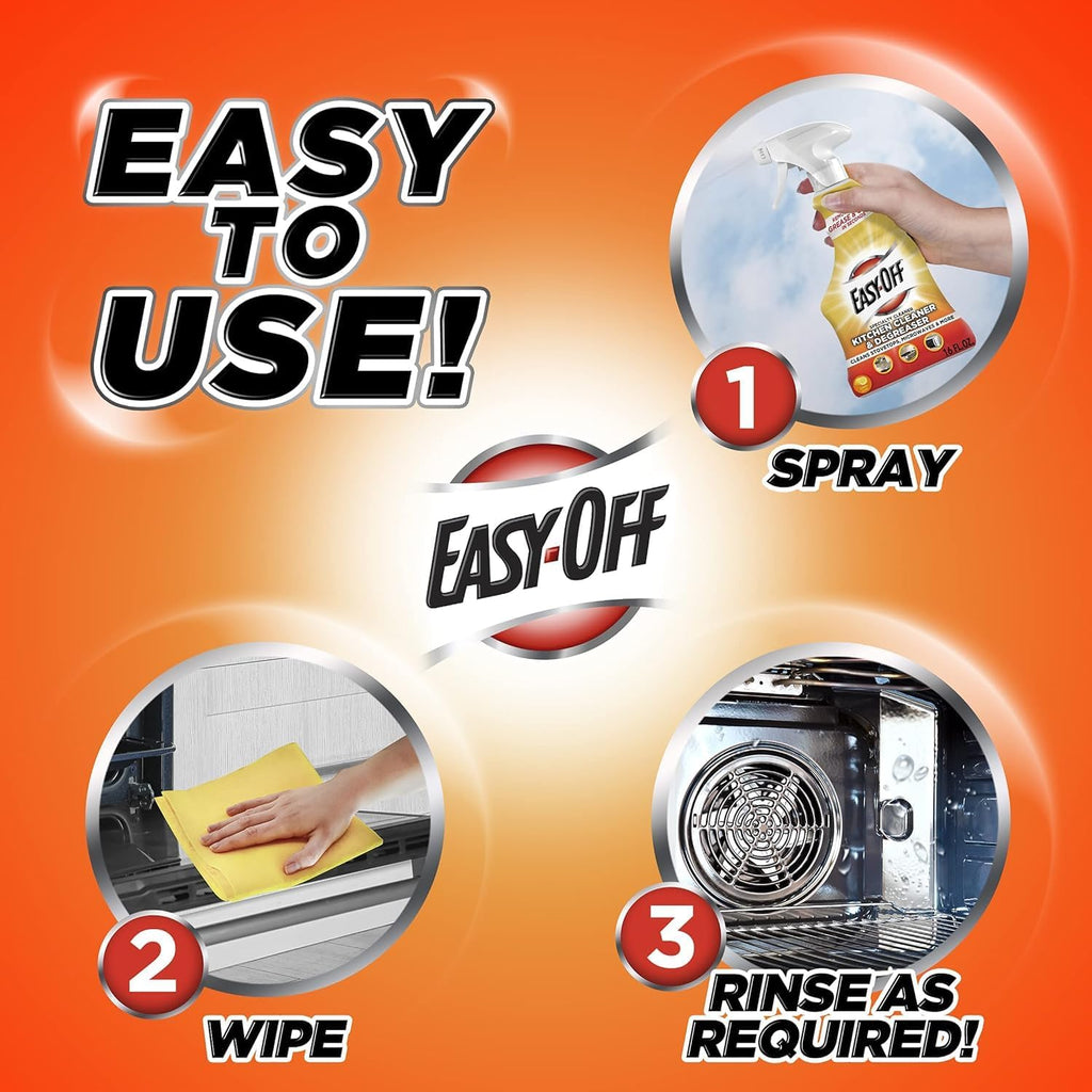 Easy-Off Specialty Kitchen Degreaser Cleaner, Clear, Lemon, 16 Fl Oz