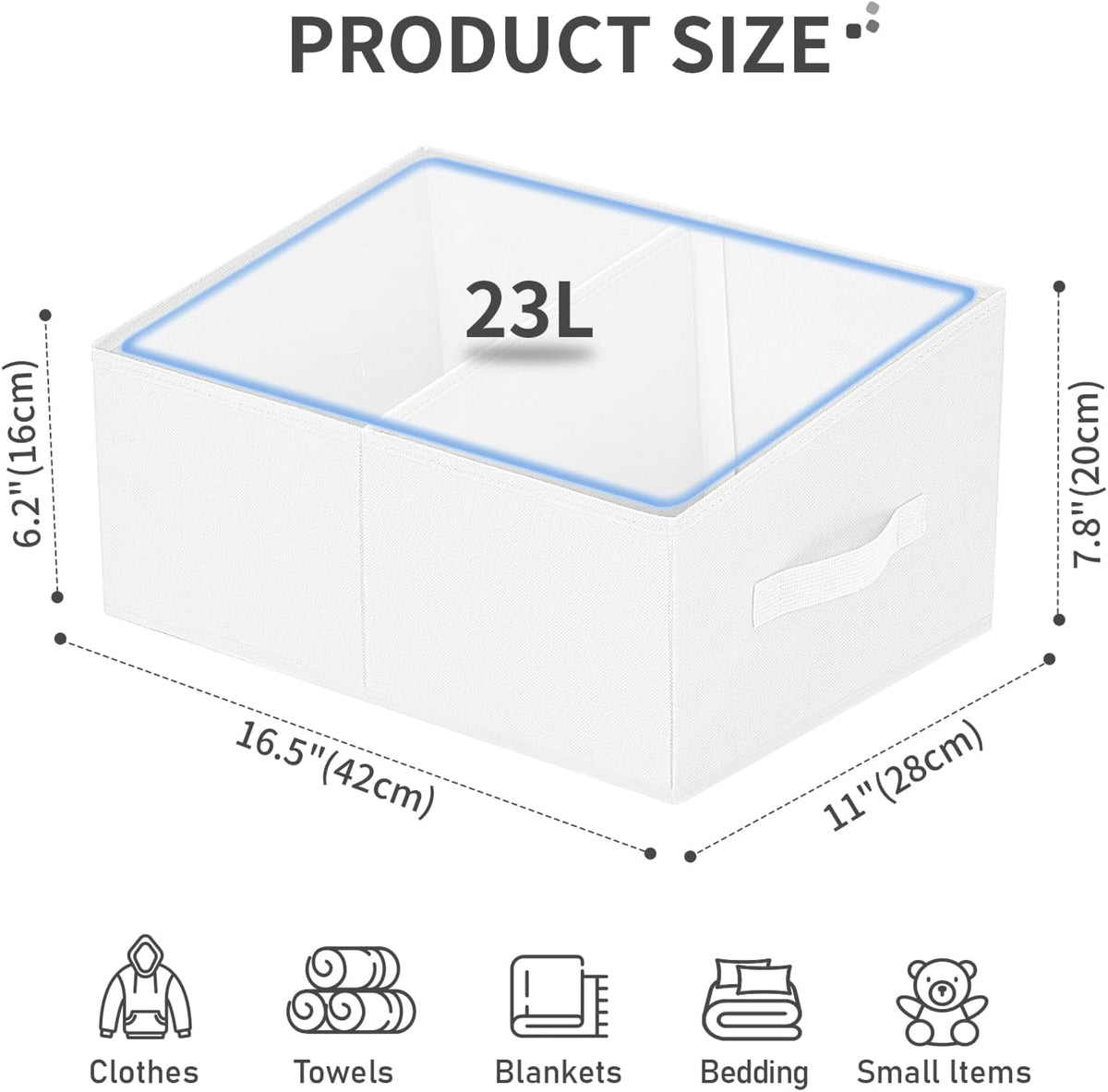 DIMJ Large Closet Shelf Organizer Bins 6 Packs with Handles and Divider, Fabric Trapezoid Storage