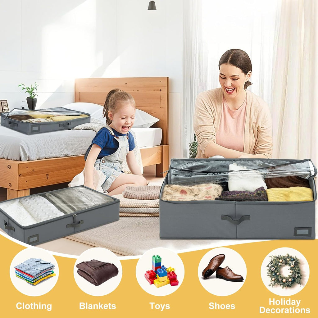 10-Inch Under Bed Storage Containers (2-Pack) | Sturdy Sidewalls | Clear Cover & Label Holder |