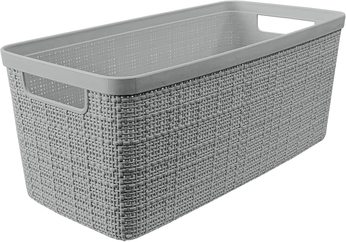 Curver Jute Decorative Plastic Organization and Storage Basket Perfect Bins for Home Office, Closet