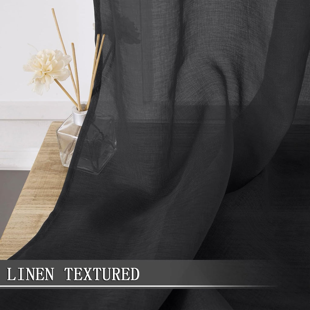Tollpiz Short Sheer Curtains Living Room Linen Textured Curtain Sheers Light Filtering Voile Rod