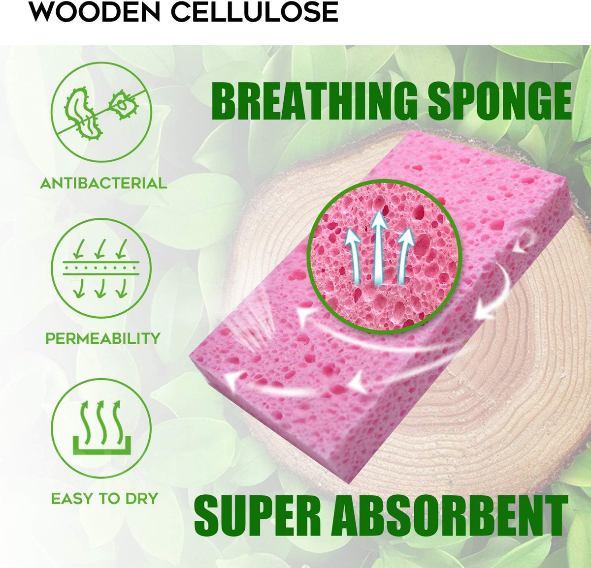 Cleaning Scrub Colored Sponge,Non-Scratch Kitchen Cellulose Dishwashing Sponge,16Pack Biodegradable