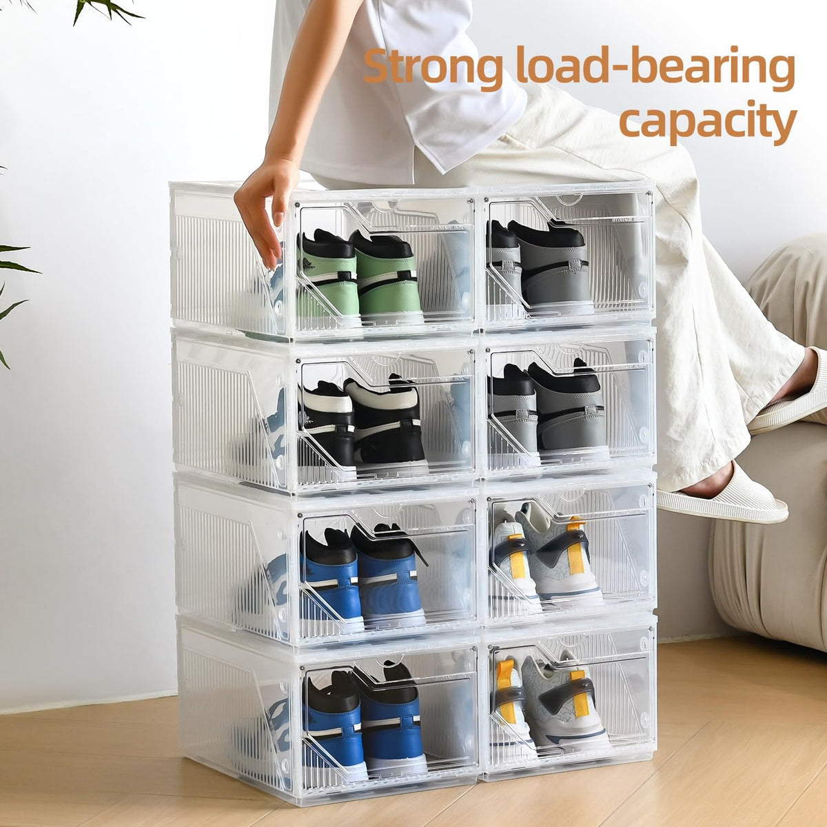 Modular XX-Large Shoe Organizer,6 Pack Shoe Storage Organizer Easy to Assemble,Shoe Box Clear