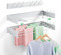 Wall Mounted Drying Rack 31.5", Foldable Clothes Drying Rack with 6 Towel Hooks and 5 Rods for