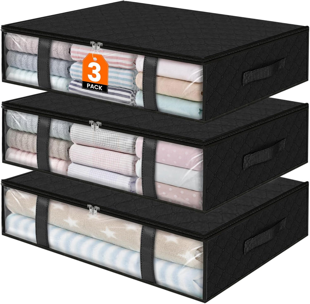 StorageRight Under Bed Storage Bins, 3-Pack 40L Foldable Fabric Storage Bags with Transparent