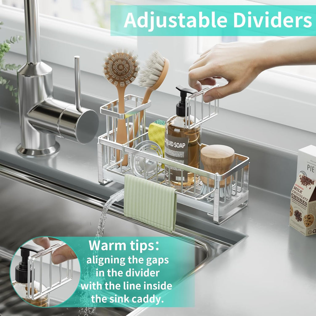 HapiRm Sponge Holder for Kitchen Sink - Self-draining Sink Caddy with Brush Holder and Dishcloth