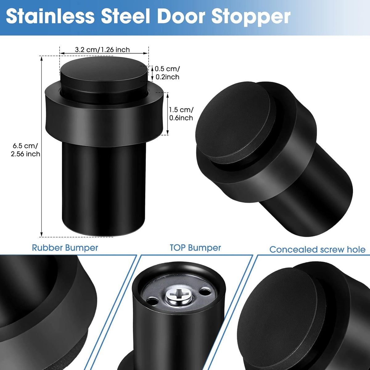 Chumia 20 Pcs Door Stopper Mounted Floor Stops Stainless Steel Cylindrical Stopper Modern