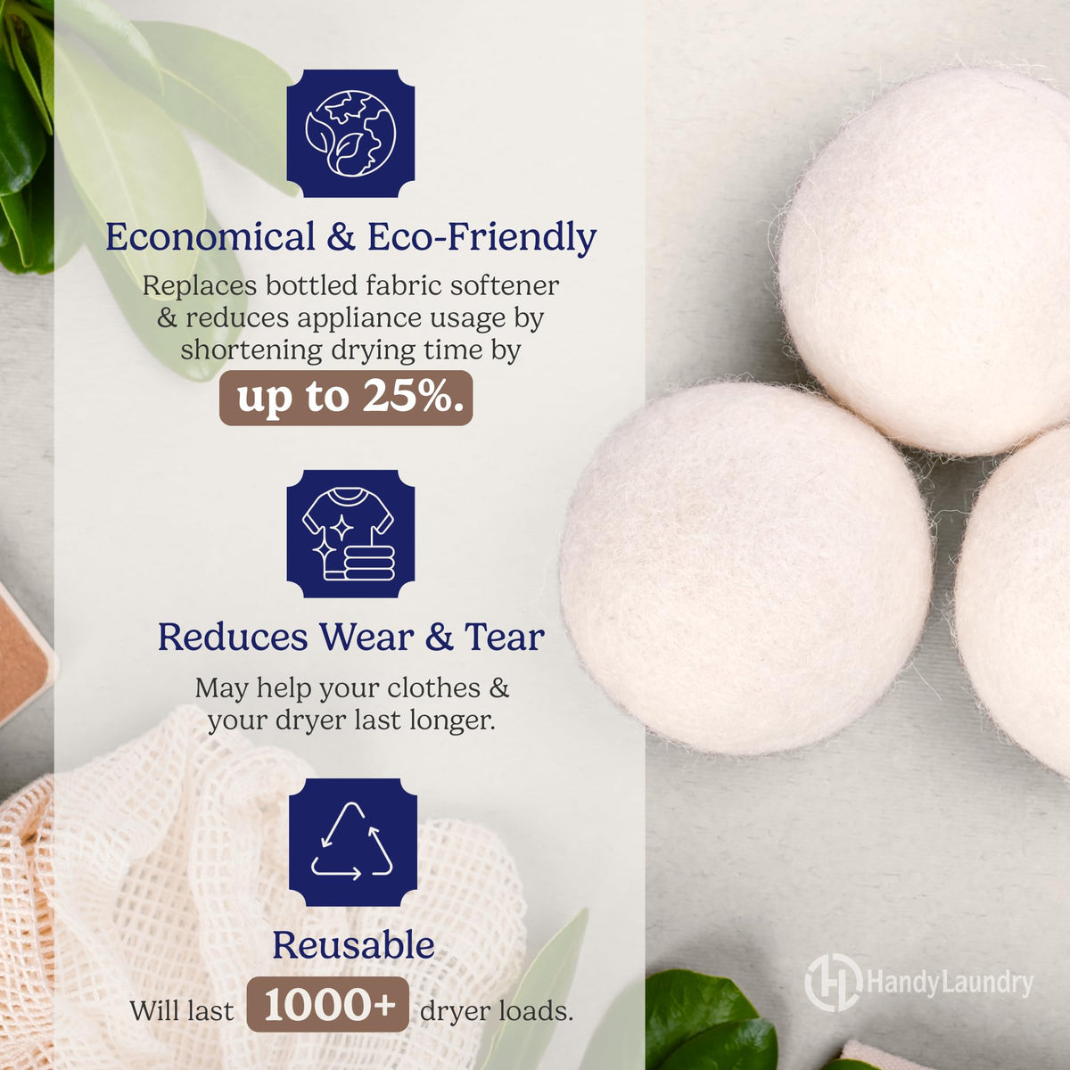 Handy Laundry Wool Dryer Balls 6-Pack, Natural – view 2