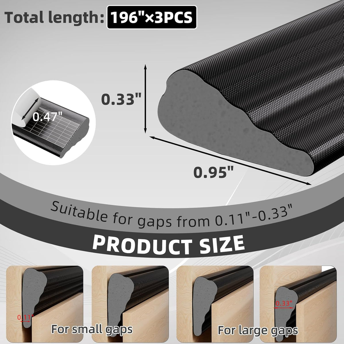 3Pcs×196" Wedge Weather Stripping Door Seal Strip for Door Frame & Window,Self Adhesive Window