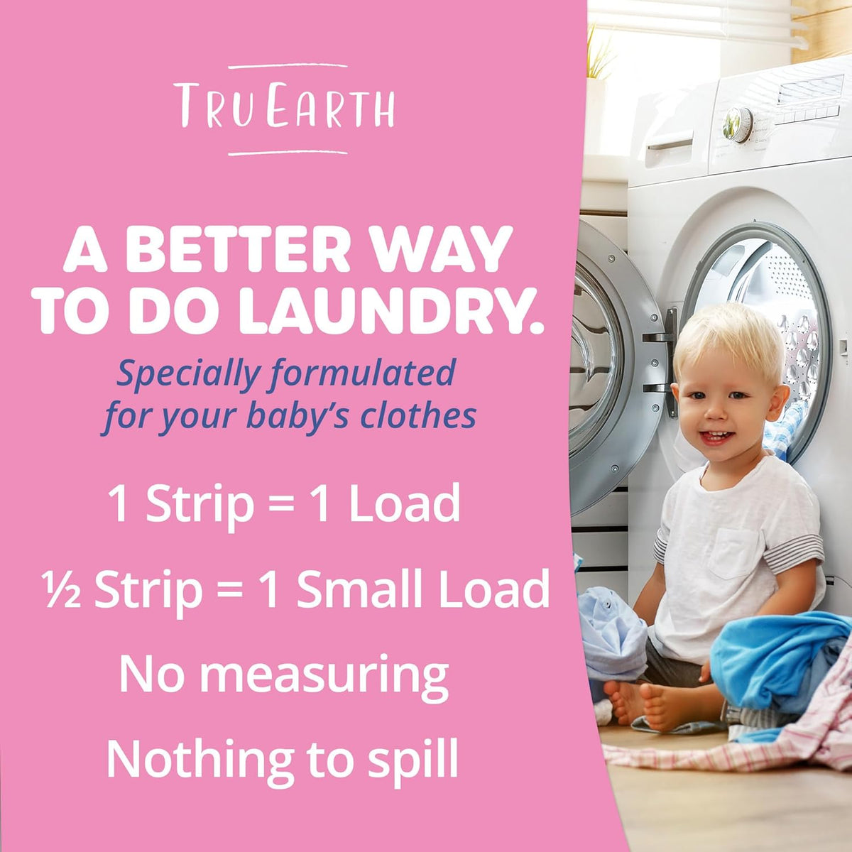 Tru Earth Hypoallergenic Baby Laundry Detergent Sheets/Strips for Sensitive Skin, 384 Count, Up to