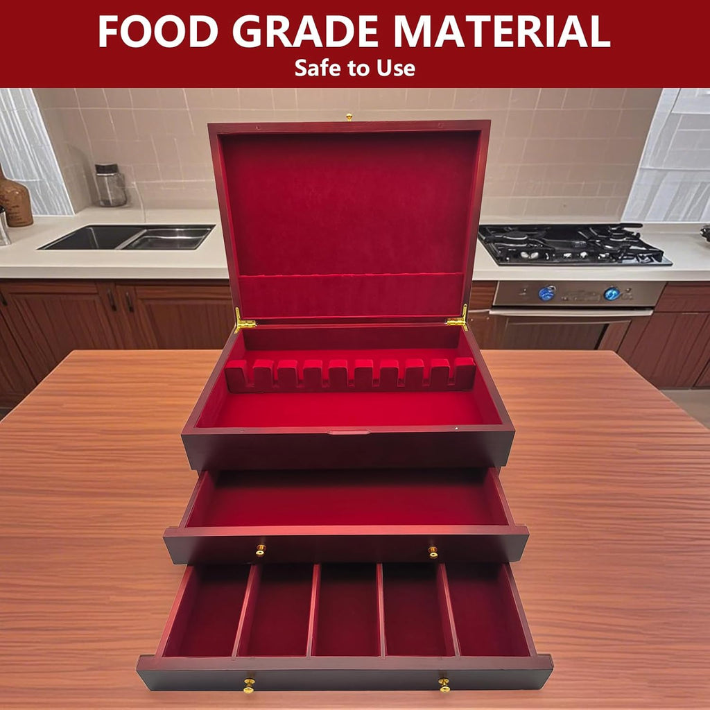 Silverware Storage Box, Kitchen Drawer Organizer, Drawer-containing flap-type storage box, Wood
