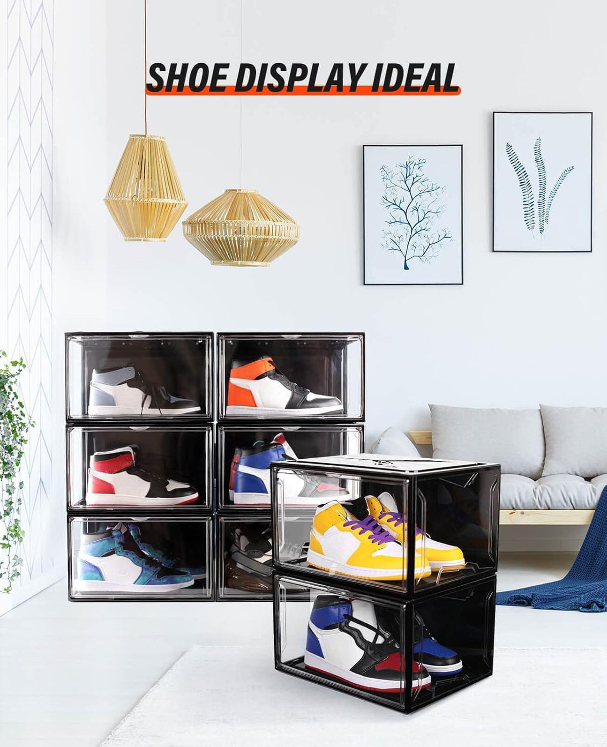 KDOR Clear Shoe Boxes Stackable, 3 Pack Shoe Storage Box with Lids Magnetic Door, Clear Sneaker