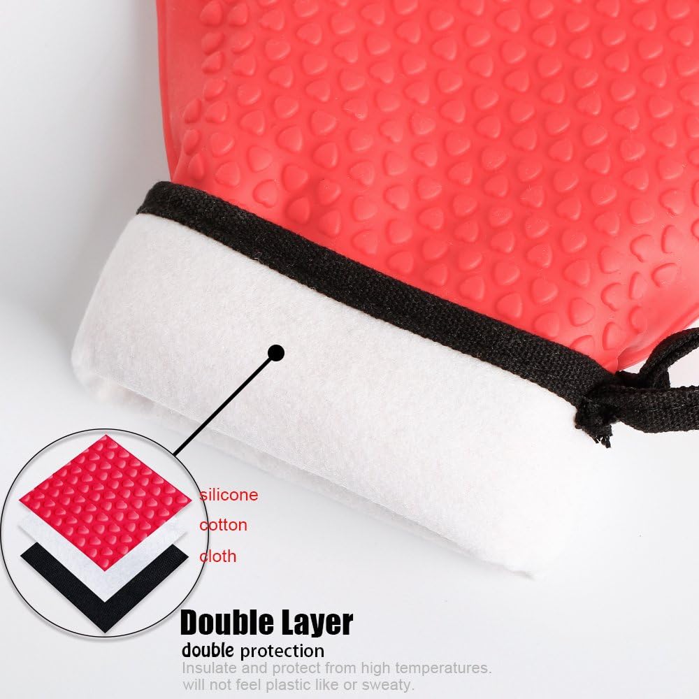 Kitchen Oven Gloves - Dual-Layer Heat Resistant Grilling Gloves, Silicone Oven Mitts with 5