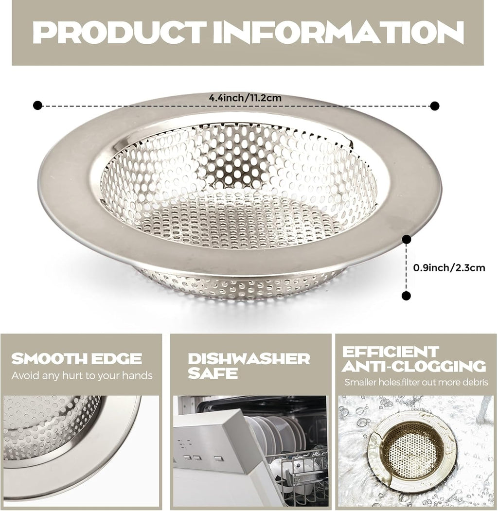 Retisee 2 Pcs Sink Strainer Stainless Steel Kitchen Sink Drain Strainer Basket Cover Mesh Hair Food