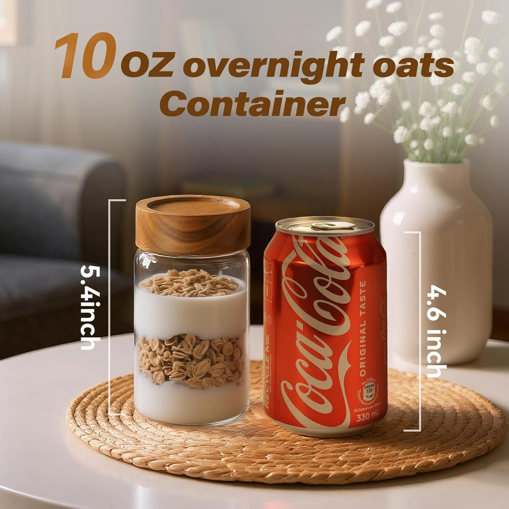 6-Pack 10 oz Airtight Food-Grade Glass Mason Jars with Acacia Wood Lids - Sealable, Waterproof &