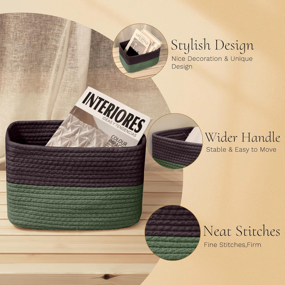 Hopegiver Woven Storage Baskets 11x8x7 Inch, 3 Pack Collapsible Cube Storage Bin for Shelves
