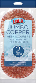 Copper Mesh Scouring Pad by LOLA, 2 Pack, 45 Grams, 4" Heavy Duty Cleaning Pads, Copper Coated