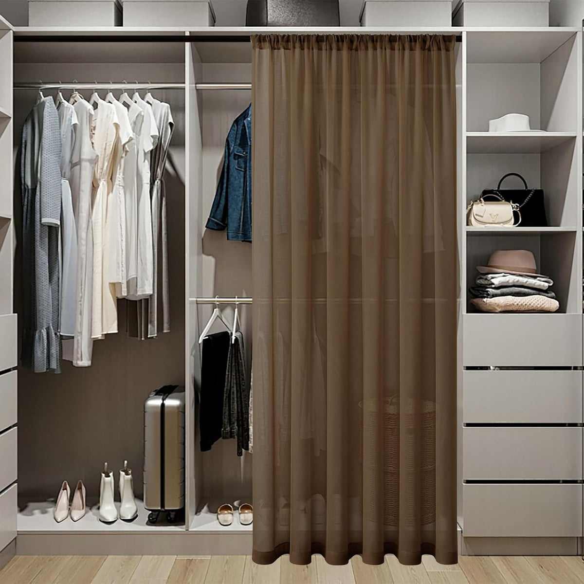 Tollpiz Sheer Door Curtains Closet Linen Textured Curtains Sheer Doorway Light Filtering Voile Rod