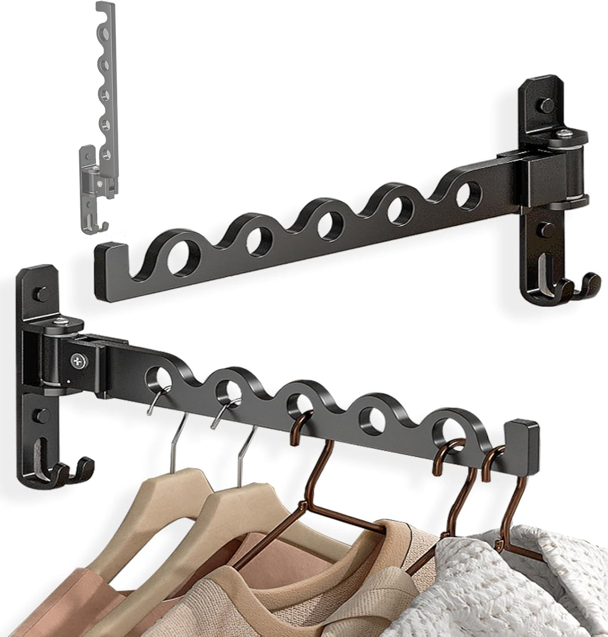 Dr.DJ Wall Hanger for Clothes, Coat Hanger Wall Mounted Matte Black Retractable Clothes Drying