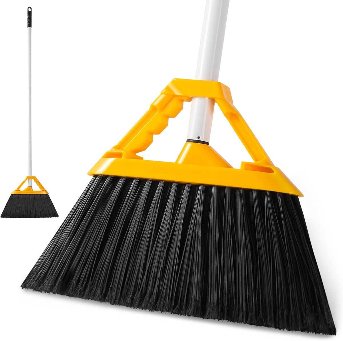 Outdoor Broom with 54'' Long Handle, Heavy Duty Broom for Sweeping Patio, Garden, Lobby, Sidewalks