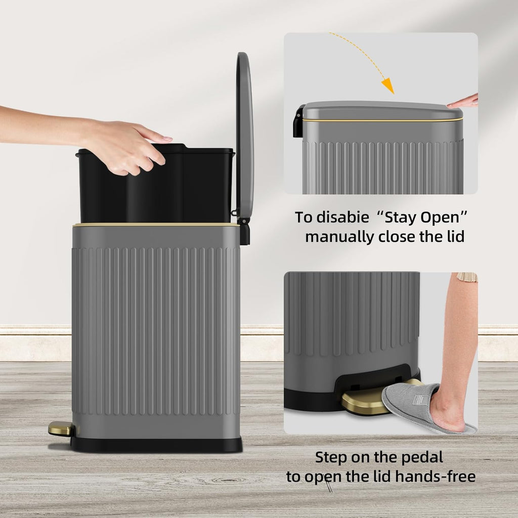 KUK Slim Bathroom Trash Can with Lid, 2.6 Gallon (10 L) Stainless Steel Step Small Garbage Can with