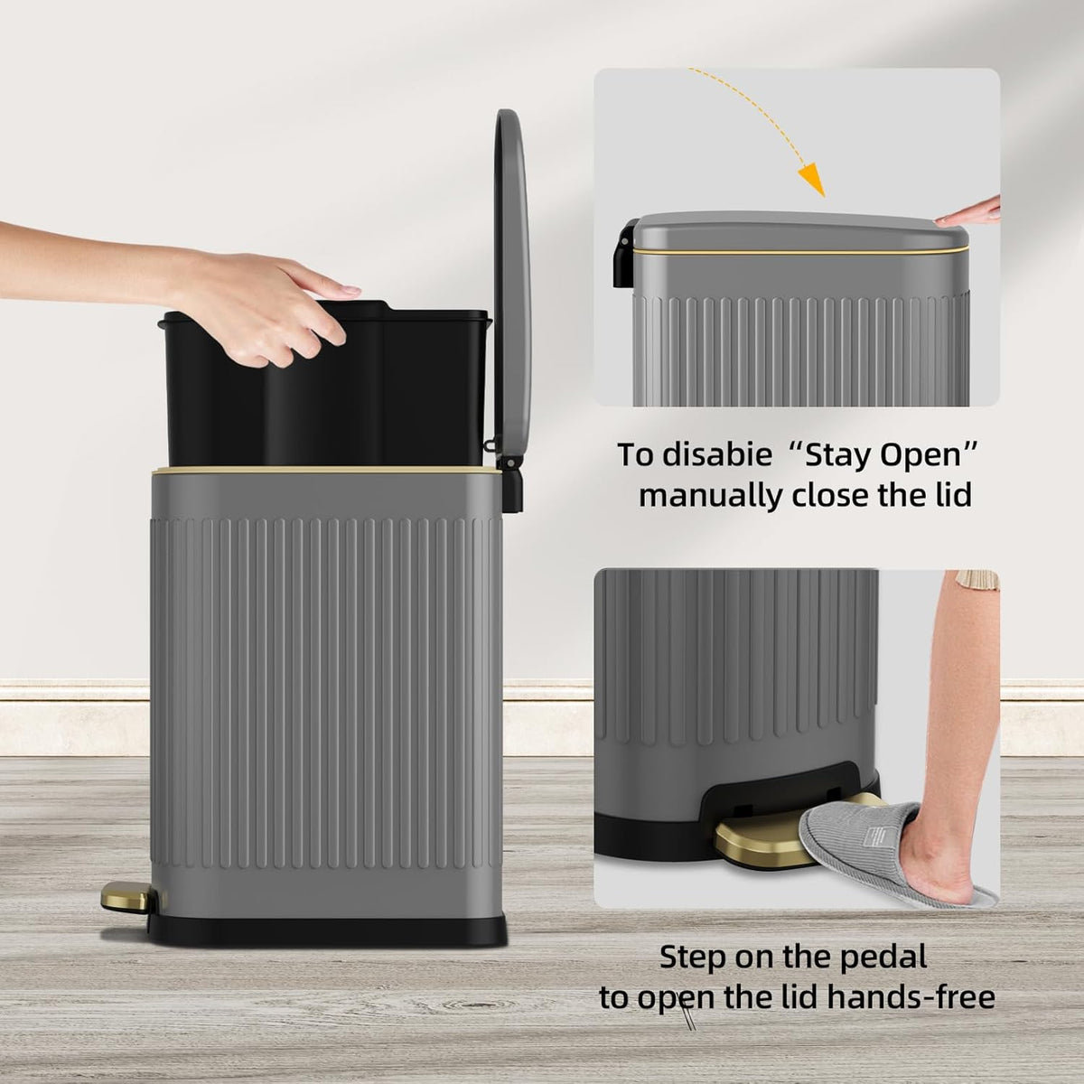 KUK Slim Bathroom Trash Can with Lid, 2.6 Gallon (10 L) Stainless Steel Step Small Garbage Can with