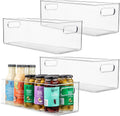 Plastic Food Storage 4 Pack Clear Container Bin with Handles for Organizing Kitchen, Pantry