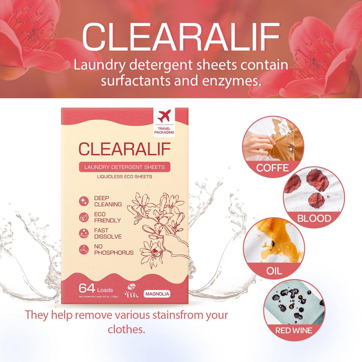 CLEARALIF Laundry Detergent Sheets, Magnolia, 64 Load, CLEARALIF Laundry Detergent Strips Eco