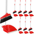 WILLBOND Set of 8 Broom and Dustpan Set Long Handle Broom with Upright Standing Dustpan Broom with