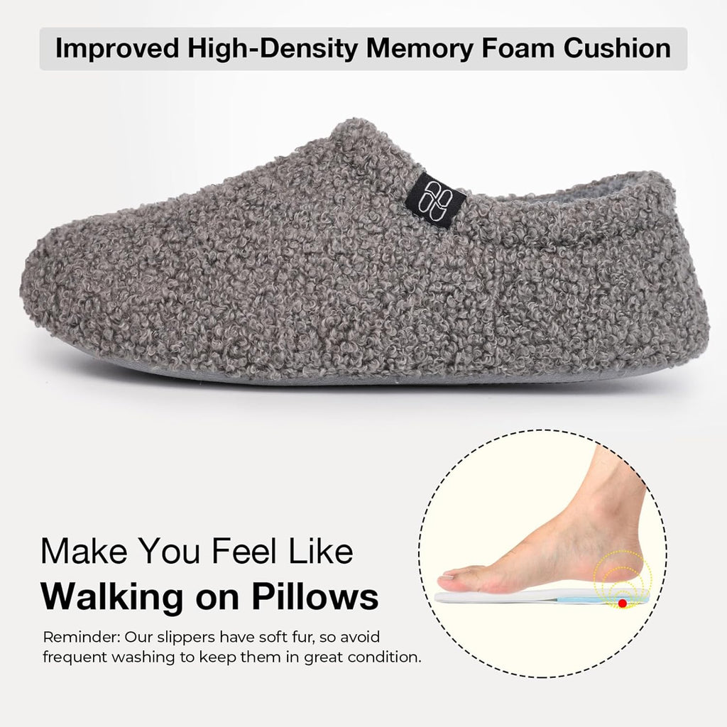 HomeTop Women's Fuzzy Curly Fur Memory Foam Loafer Slippers with Polar Fleece Lining
