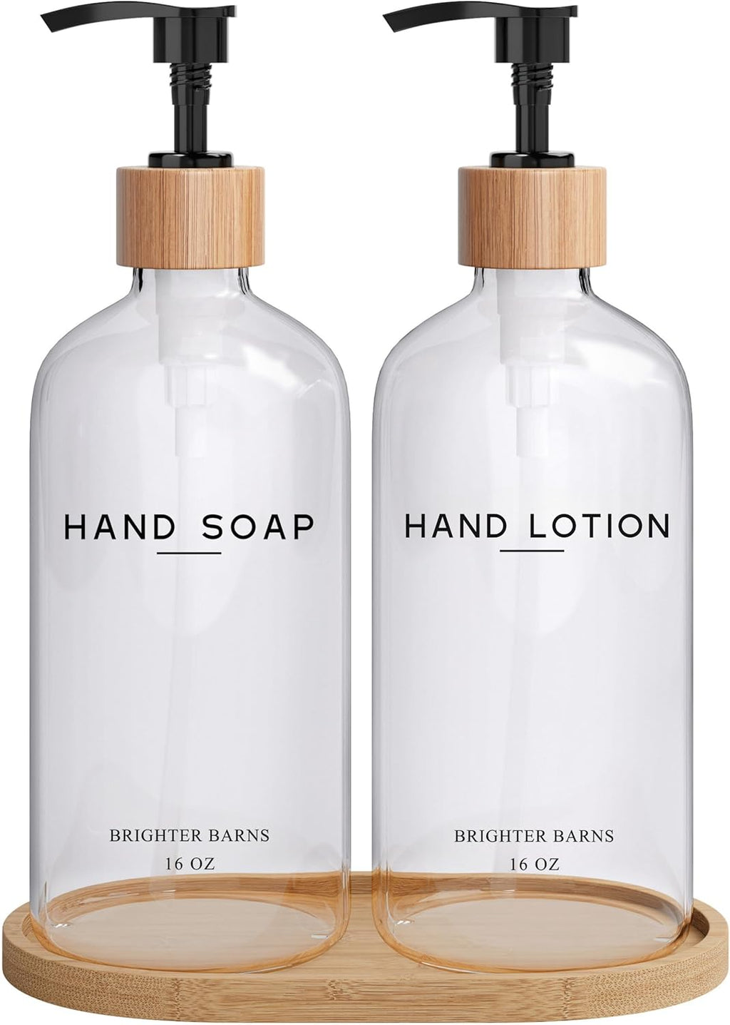 Clear Glass Soap and Lotion Dispenser Set with Tray by Brighter Barns - Hand Soap Dispenser
